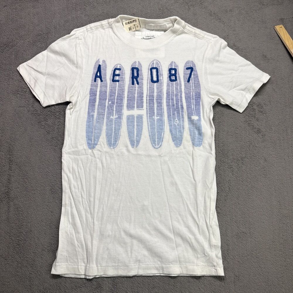 Aeropostale Men's XSmall White Aero Short Sleeve Tee T-shirt Surfboards NWT